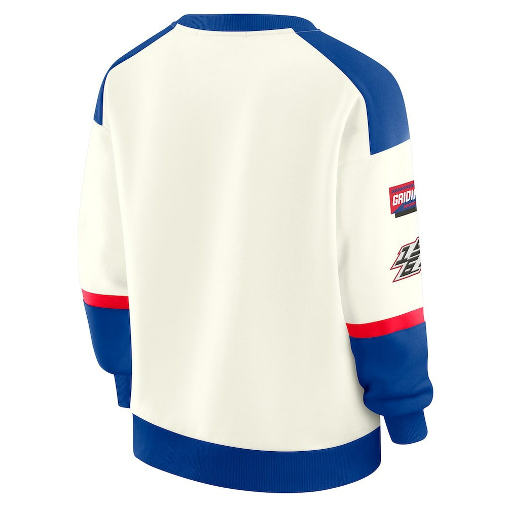 Buffalo Bills WEAR by Erin Andrews Women's Racing Crew V-Neck Sweatshirt - Cream outlet