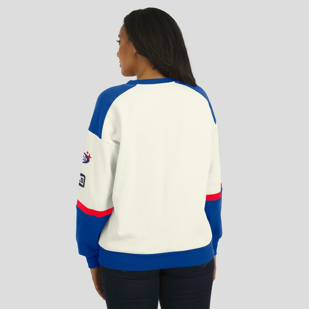 Buffalo Bills WEAR by Erin Andrews Women's Racing Crew V-Neck Sweatshirt - Cream outlet
