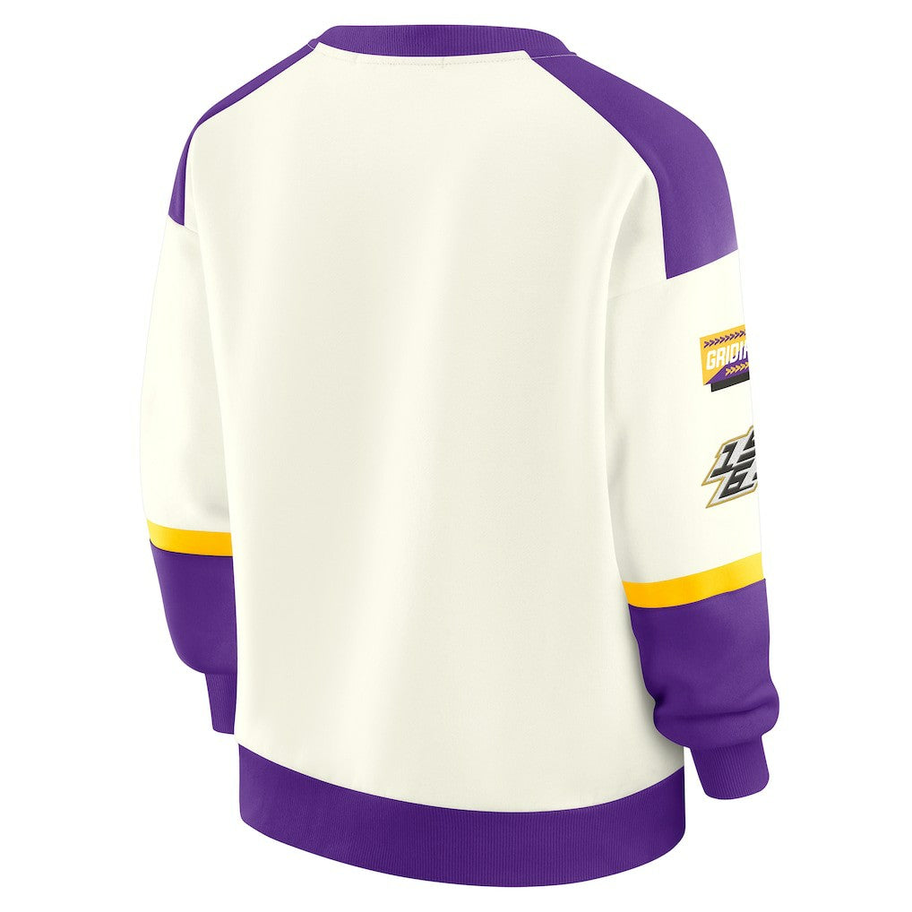 Minnesota Vikings WEAR by Erin Andrews Women's Racing Crew V-Neck Sweatshirt - Cream outlet