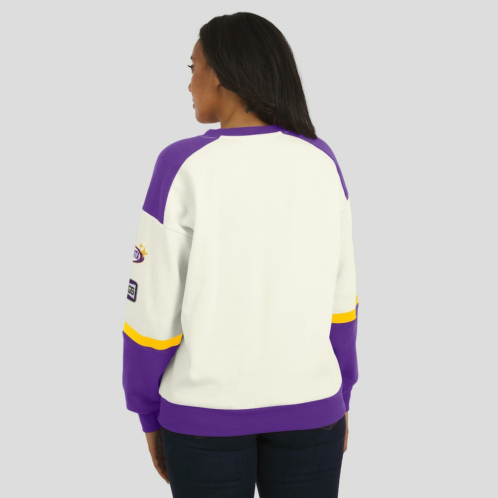 Minnesota Vikings WEAR by Erin Andrews Women's Racing Crew V-Neck Sweatshirt - Cream outlet