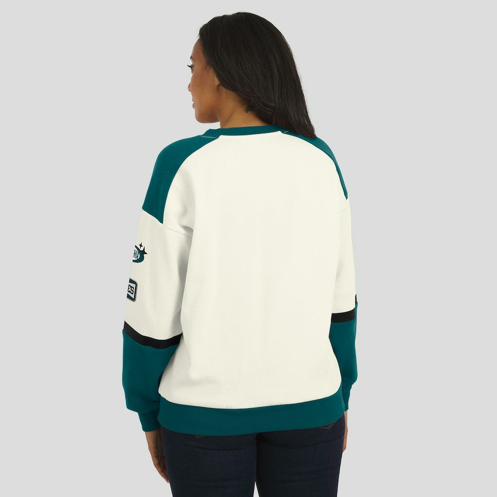 Philadelphia Eagles WEAR by Erin Andrews Women's Racing Crew V-Neck Sweatshirt - Cream outlet