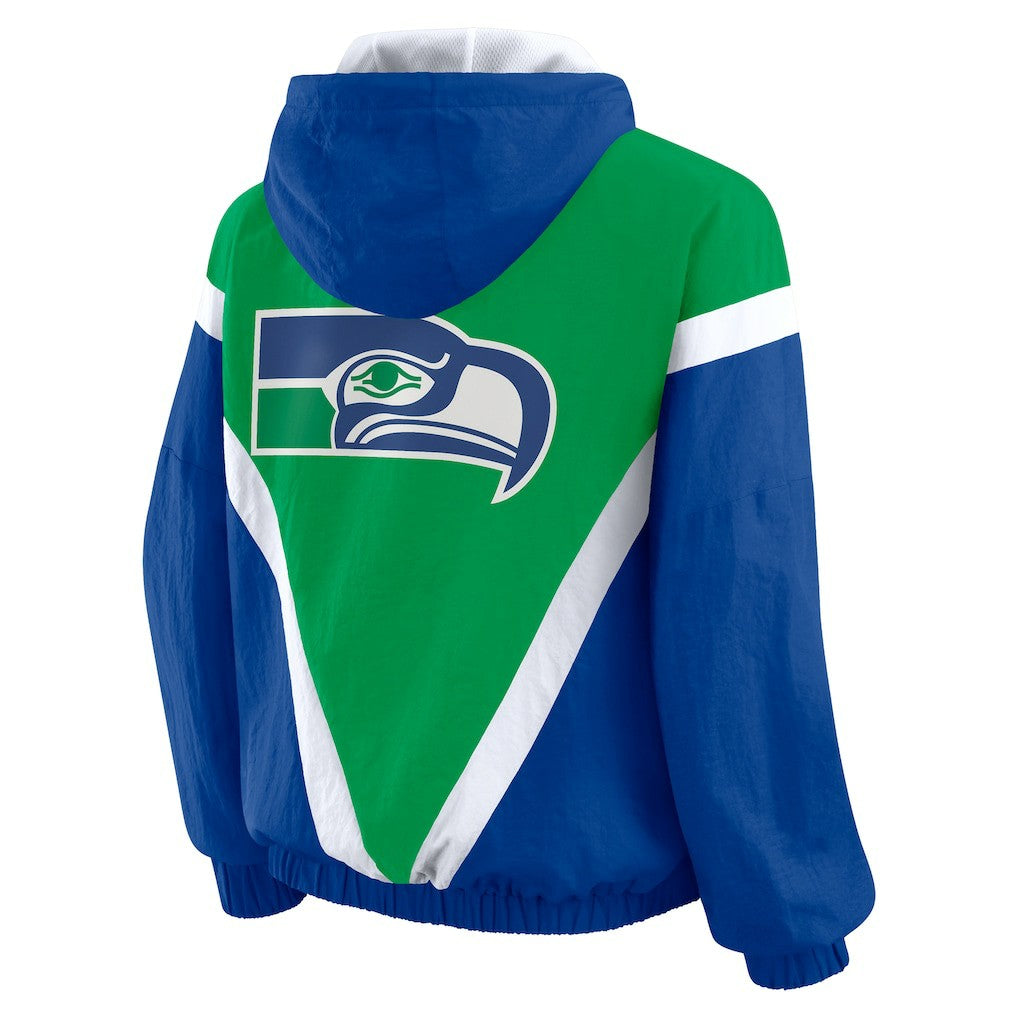 Seattle Seahawks WEAR by Erin Andrews Women's Plus Size Retro Crinkle Full-Zip Hoodie Windbreaker Jacket - Kelly Green/Royal discount