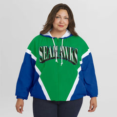 Seattle Seahawks WEAR by Erin Andrews Women's Plus Size Retro Crinkle Full-Zip Hoodie Windbreaker Jacket - Kelly Green/Royal discount