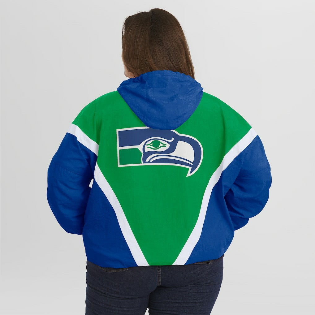 Seattle Seahawks WEAR by Erin Andrews Women's Plus Size Retro Crinkle Full-Zip Hoodie Windbreaker Jacket - Kelly Green/Royal discount