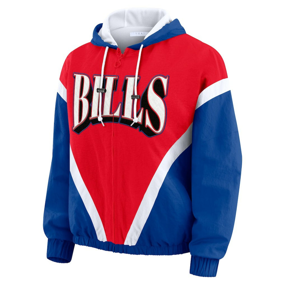 Buffalo Bills WEAR by Erin Andrews Women's Plus Size Retro Crinkle Full-Zip Hoodie Windbreaker Jacket - Red/Royal discount