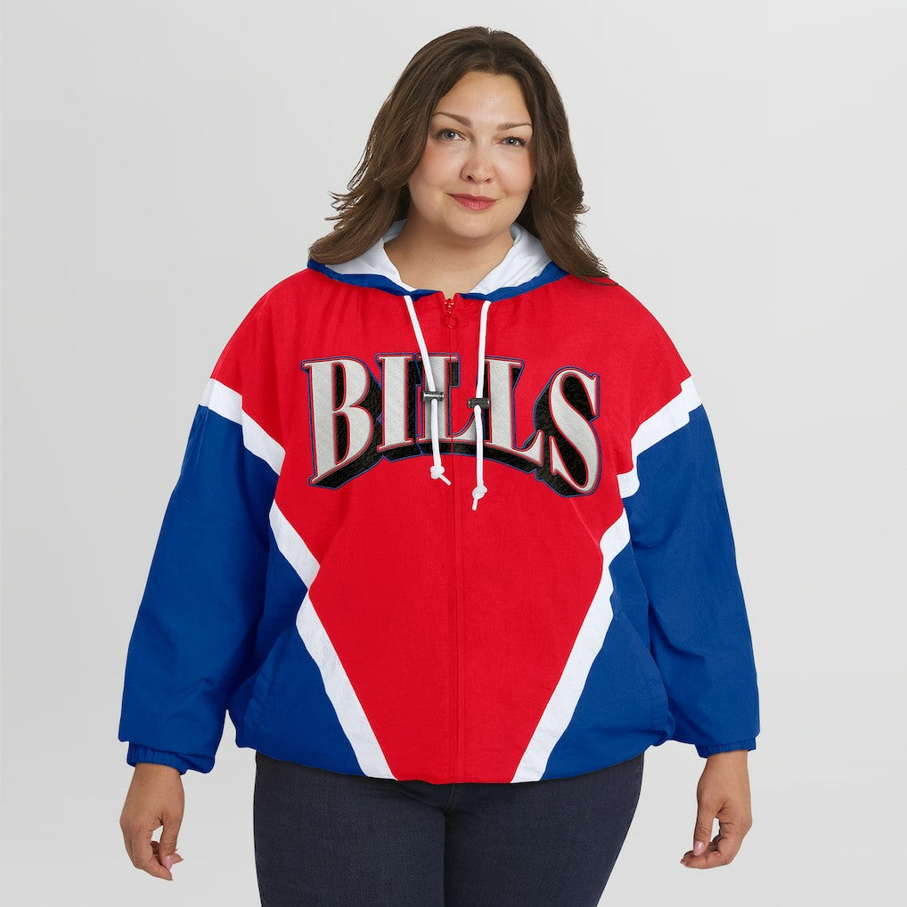 Buffalo Bills WEAR by Erin Andrews Women's Plus Size Retro Crinkle Full-Zip Hoodie Windbreaker Jacket - Red/Royal discount