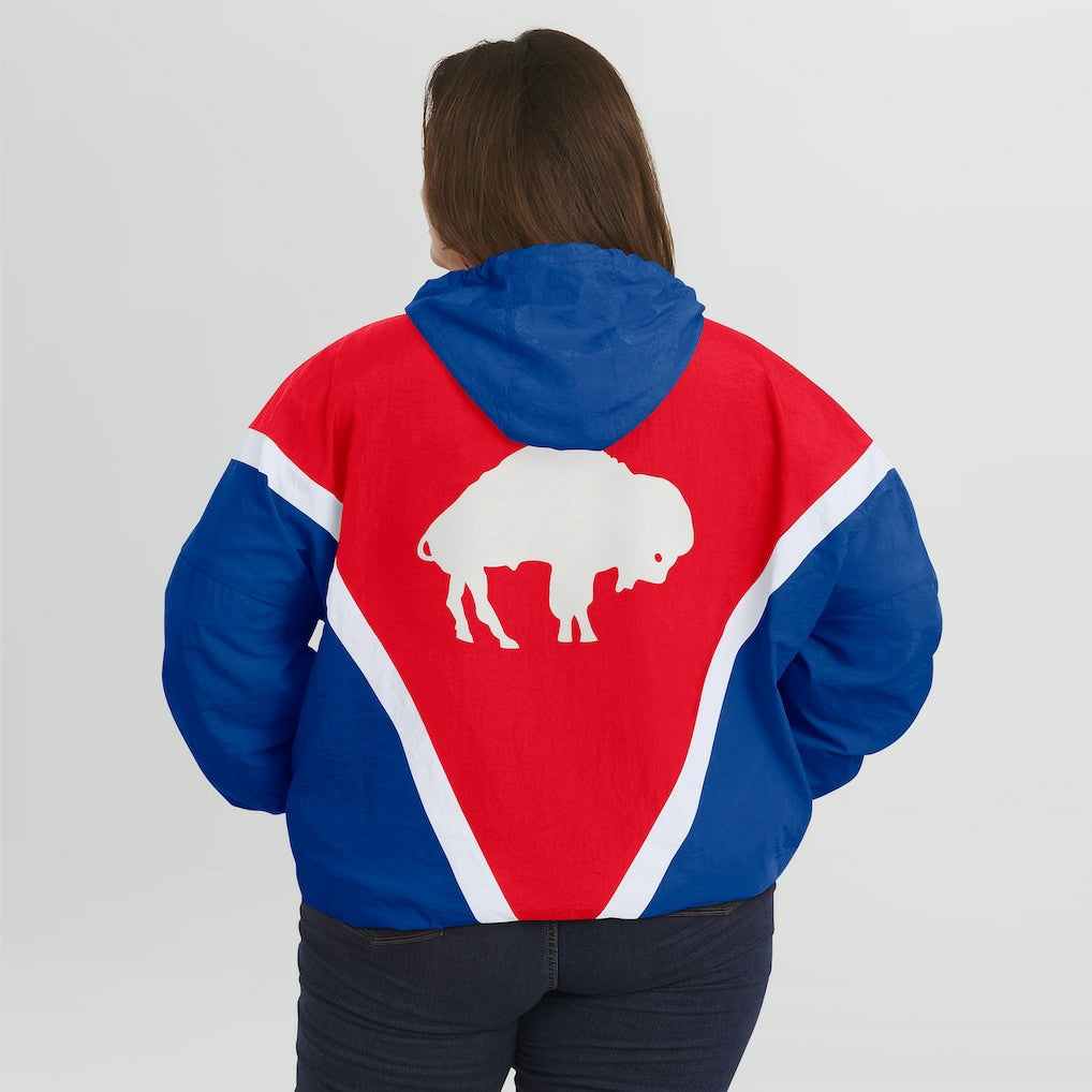 Buffalo Bills WEAR by Erin Andrews Women's Plus Size Retro Crinkle Full-Zip Hoodie Windbreaker Jacket - Red/Royal discount