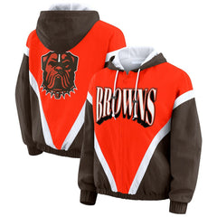 Cleveland Browns WEAR by Erin Andrews Women's Plus Size Retro Crinkle Full-Zip Hoodie Windbreaker Jacket - Orange/Brown on sale