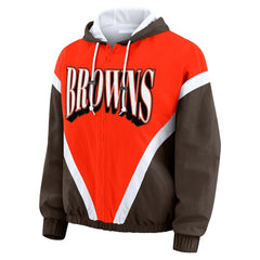 Cleveland Browns WEAR by Erin Andrews Women's Plus Size Retro Crinkle Full-Zip Hoodie Windbreaker Jacket - Orange/Brown on sale