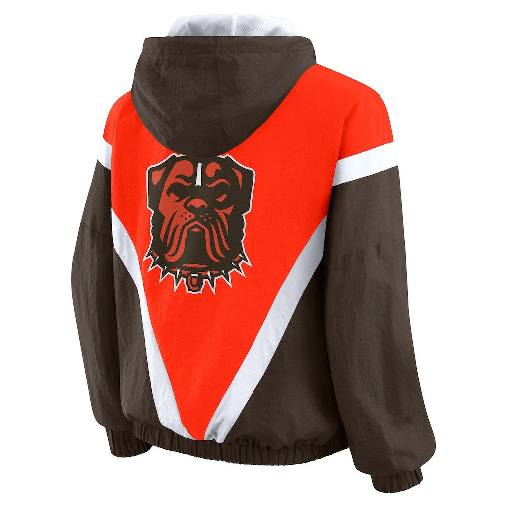 Cleveland Browns WEAR by Erin Andrews Women's Plus Size Retro Crinkle Full-Zip Hoodie Windbreaker Jacket - Orange/Brown on sale