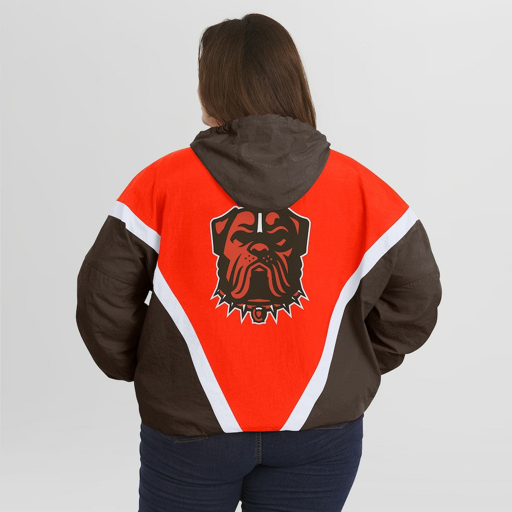 Cleveland Browns WEAR by Erin Andrews Women's Plus Size Retro Crinkle Full-Zip Hoodie Windbreaker Jacket - Orange/Brown on sale