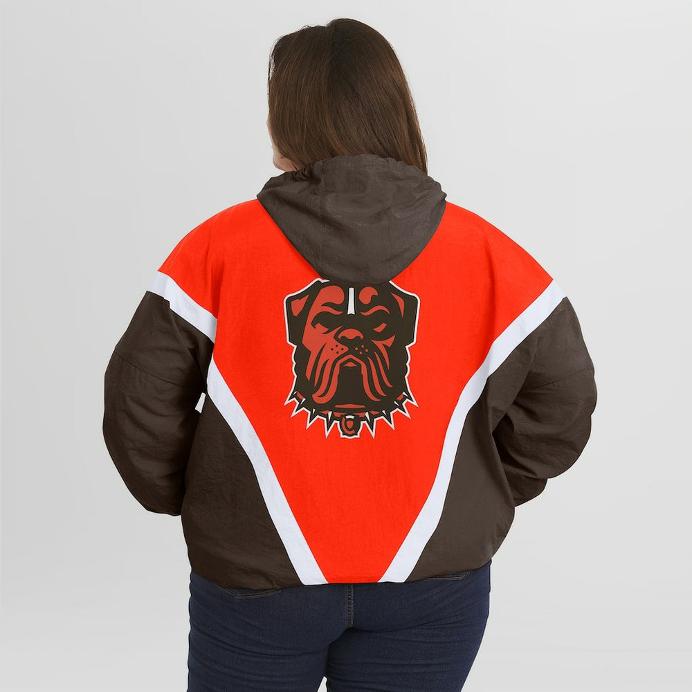 Cleveland Browns WEAR by Erin Andrews Women's Plus Size Retro Crinkle Full-Zip Hoodie Windbreaker Jacket - Orange/Brown on sale