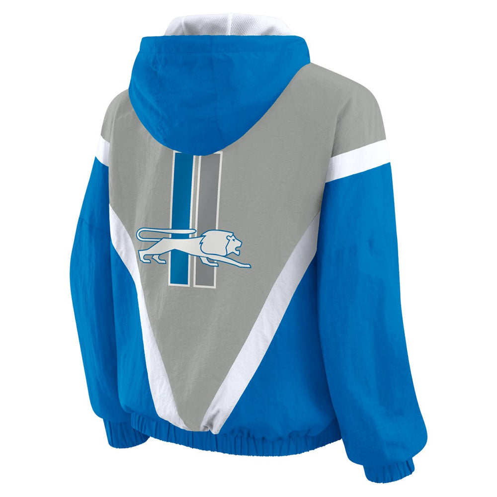 Detroit Lions WEAR by Erin Andrews Women's Plus Size Retro Crinkle Full-Zip Hoodie Windbreaker Jacket - Blue/Gray cheap