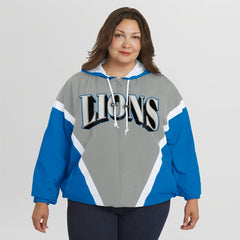 Detroit Lions WEAR by Erin Andrews Women's Plus Size Retro Crinkle Full-Zip Hoodie Windbreaker Jacket - Blue/Gray cheap