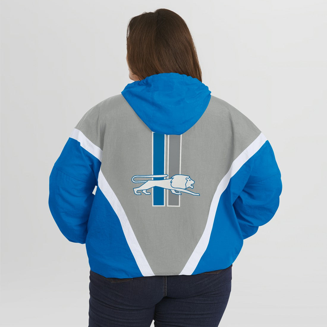 Detroit Lions WEAR by Erin Andrews Women's Plus Size Retro Crinkle Full-Zip Hoodie Windbreaker Jacket - Blue/Gray cheap