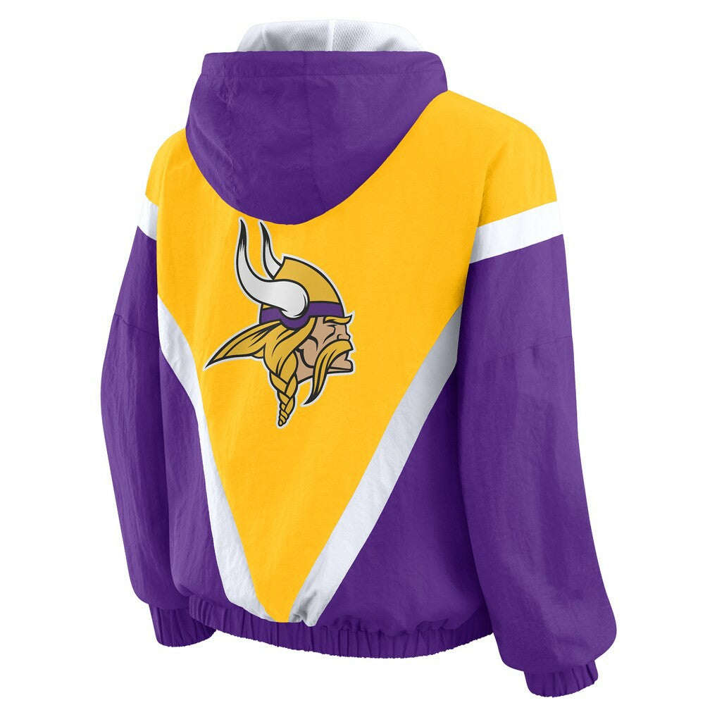 Minnesota Vikings WEAR by Erin Andrews Women's Plus Size Retro Crinkle Full-Zip Hoodie Windbreaker Jacket - Gold/Purple on sale