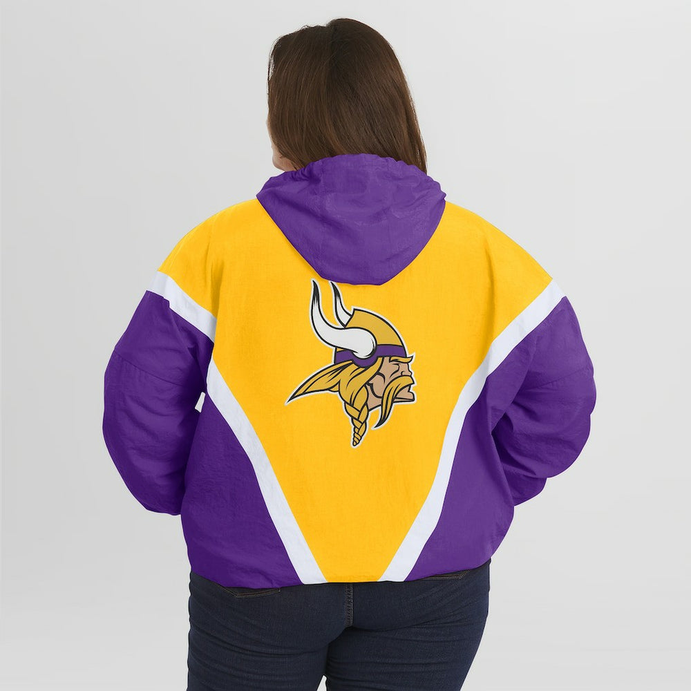 Minnesota Vikings WEAR by Erin Andrews Women's Plus Size Retro Crinkle Full-Zip Hoodie Windbreaker Jacket - Gold/Purple on sale