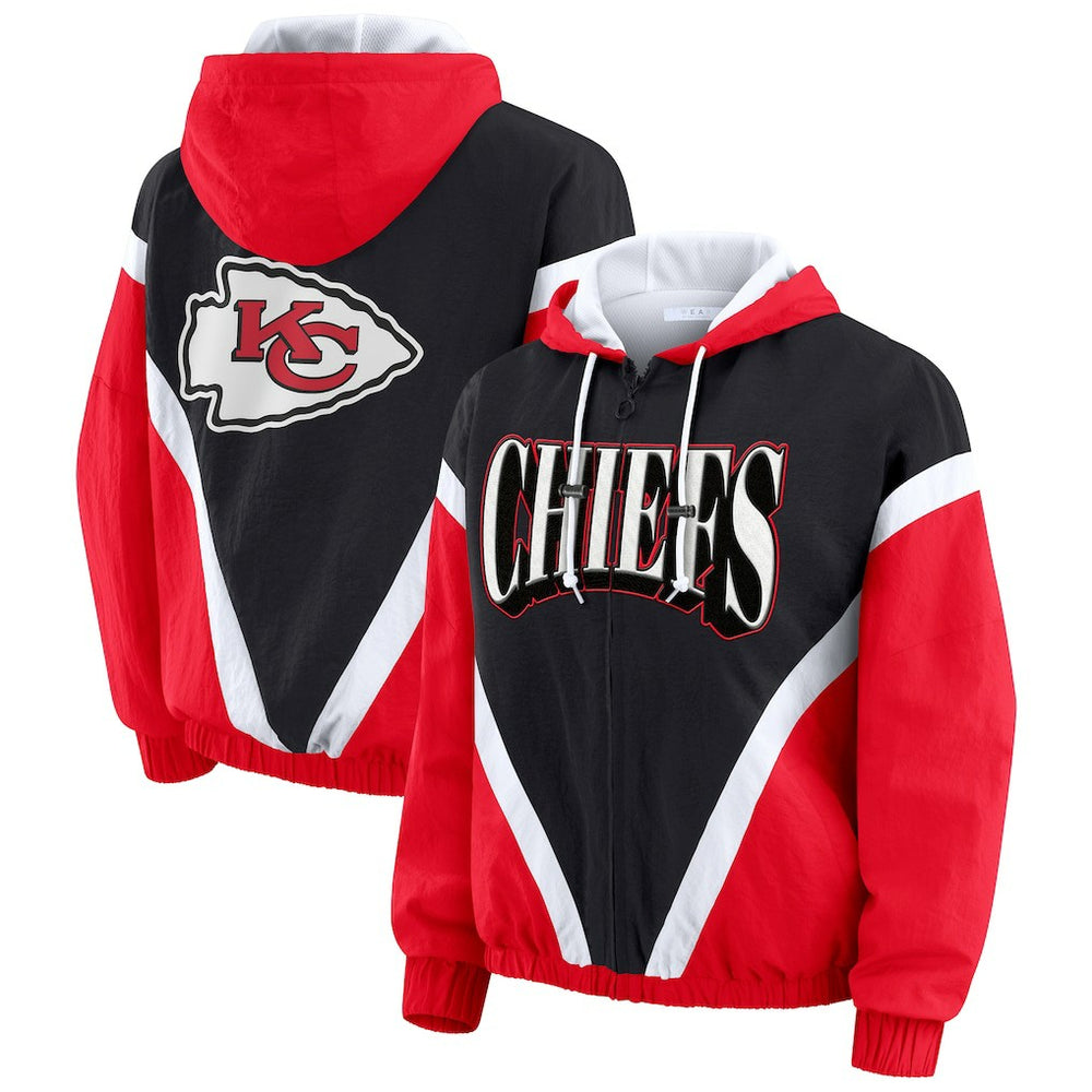 Kansas City Chiefs WEAR by Erin Andrews Women's Plus Size Retro Crinkle Full-Zip Hoodie Windbreaker Jacket - Red/Black outlet
