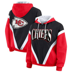 Kansas City Chiefs WEAR by Erin Andrews Women's Plus Size Retro Crinkle Full-Zip Hoodie Windbreaker Jacket - Red/Black outlet