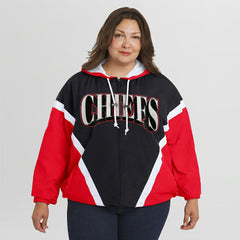 Kansas City Chiefs WEAR by Erin Andrews Women's Plus Size Retro Crinkle Full-Zip Hoodie Windbreaker Jacket - Red/Black outlet