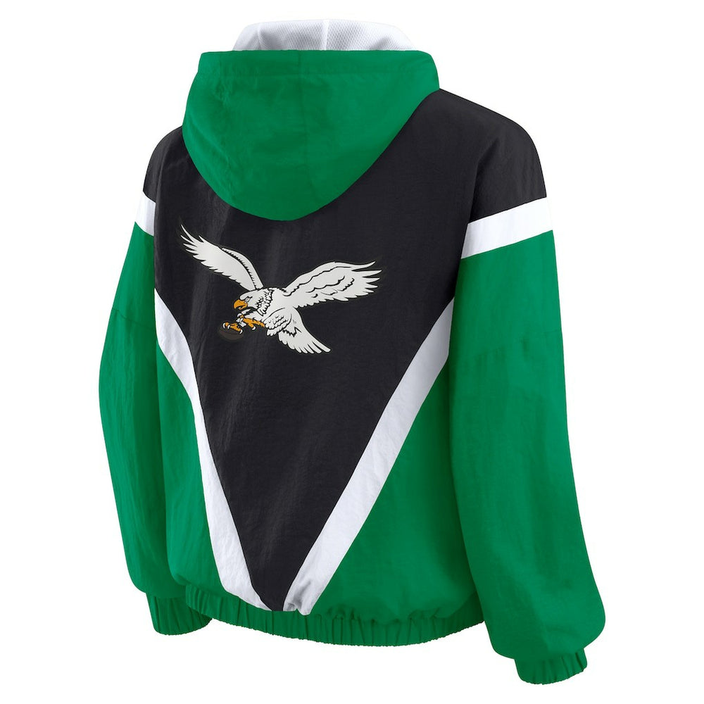 Philadelphia Eagles WEAR by Erin Andrews Women's Plus Size Retro Crinkle Full-Zip Hoodie Windbreaker Jacket - Kelly Green/Black outlet