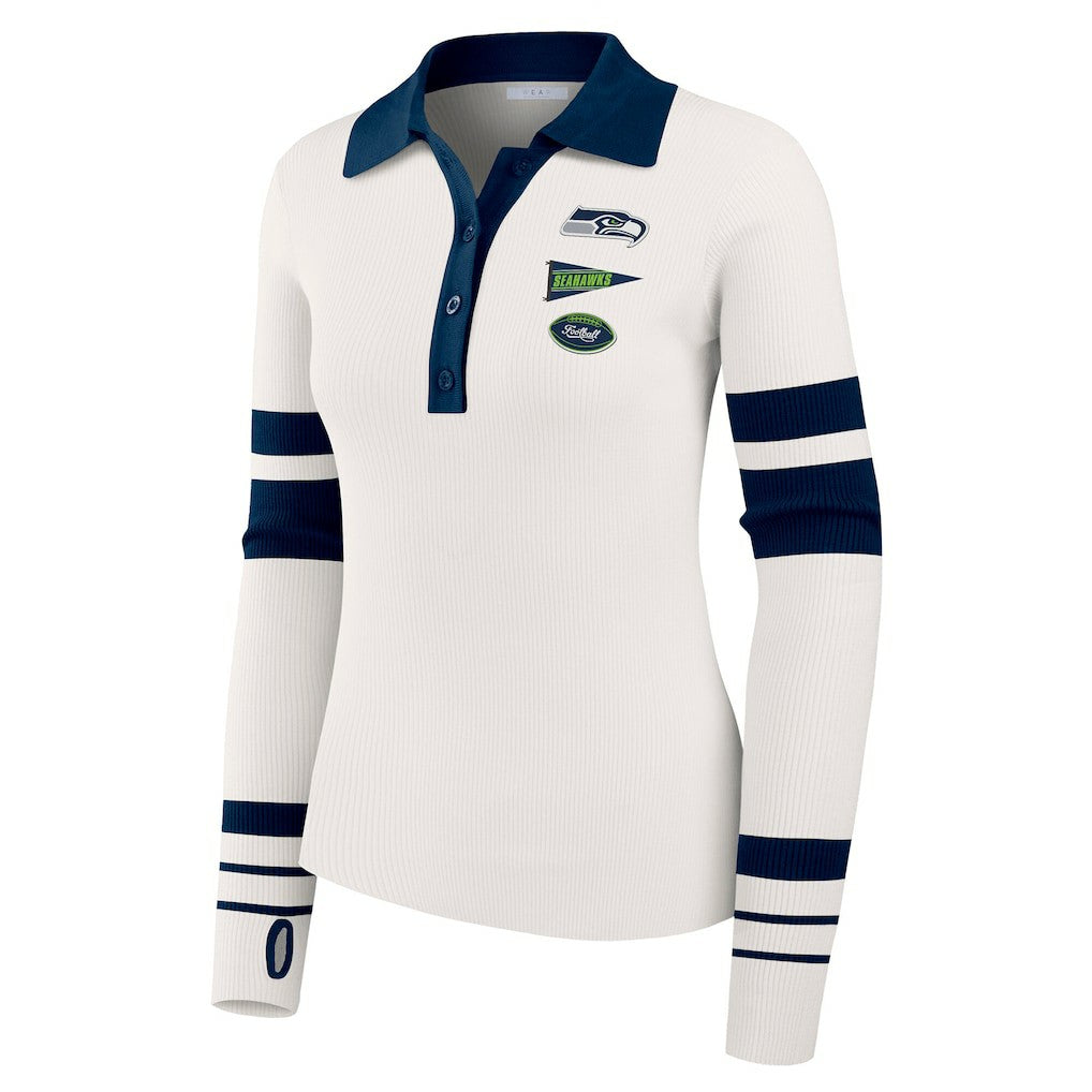 Seattle Seahawks WEAR by Erin Andrews Women's Ribbed Henley Polo Sweater - White discount