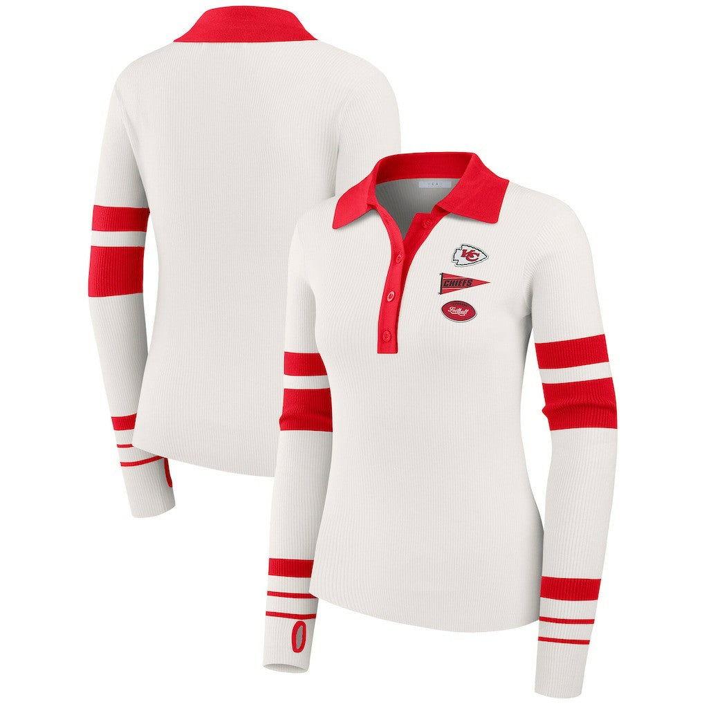 Kansas City Chiefs WEAR by Erin Andrews Women's Ribbed Henley Polo Sweater - White cheap