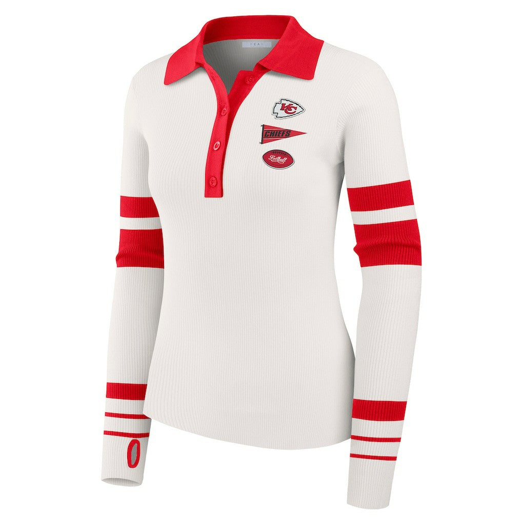 Kansas City Chiefs WEAR by Erin Andrews Women's Ribbed Henley Polo Sweater - White cheap