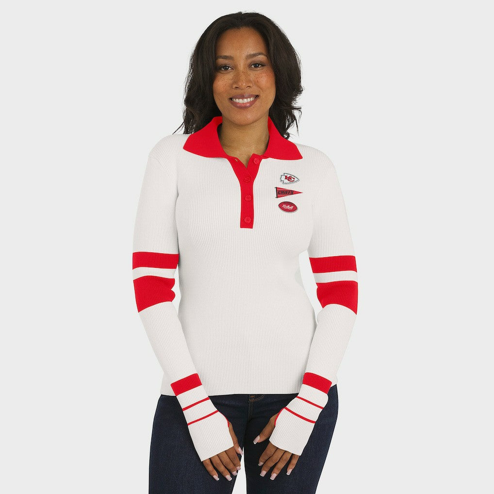 Kansas City Chiefs WEAR by Erin Andrews Women's Ribbed Henley Polo Sweater - White cheap
