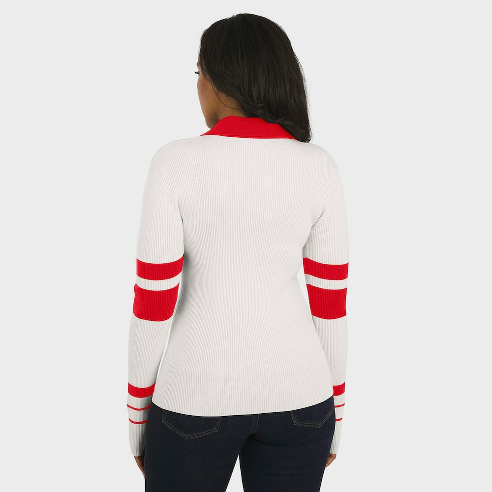 Kansas City Chiefs WEAR by Erin Andrews Women's Ribbed Henley Polo Sweater - White cheap