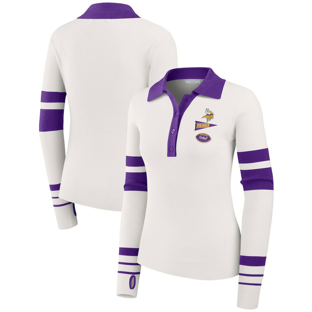 Minnesota Vikings WEAR by Erin Andrews Women's Ribbed Henley Polo Sweater - White cheap