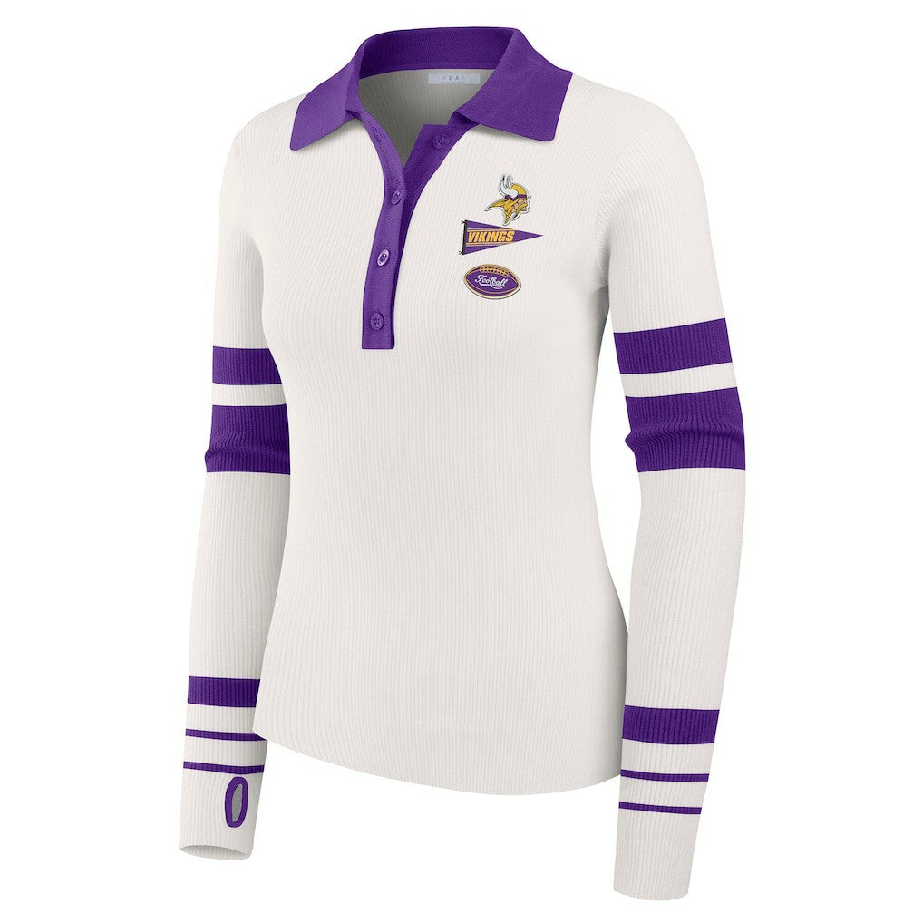 Minnesota Vikings WEAR by Erin Andrews Women's Ribbed Henley Polo Sweater - White cheap