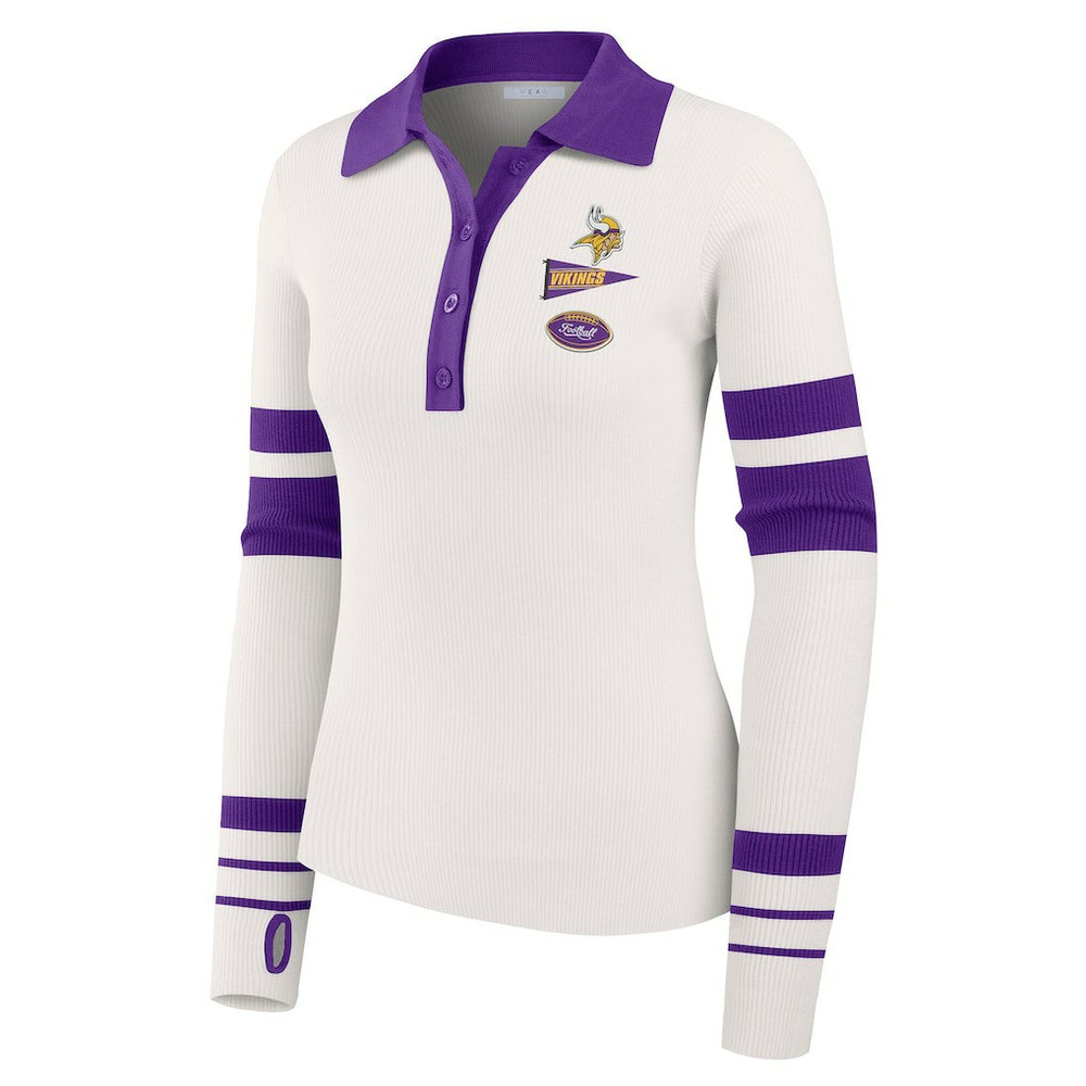 Minnesota Vikings WEAR by Erin Andrews Women's Ribbed Henley Polo Sweater - White cheap