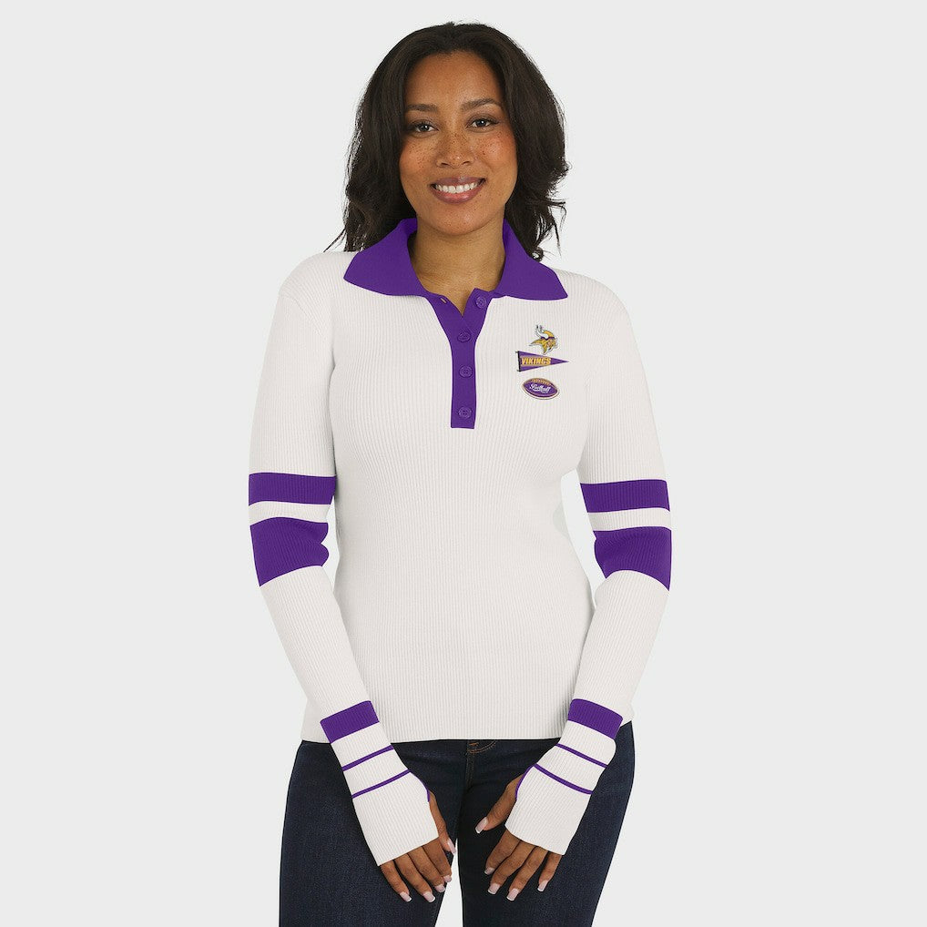 Minnesota Vikings WEAR by Erin Andrews Women's Ribbed Henley Polo Sweater - White cheap