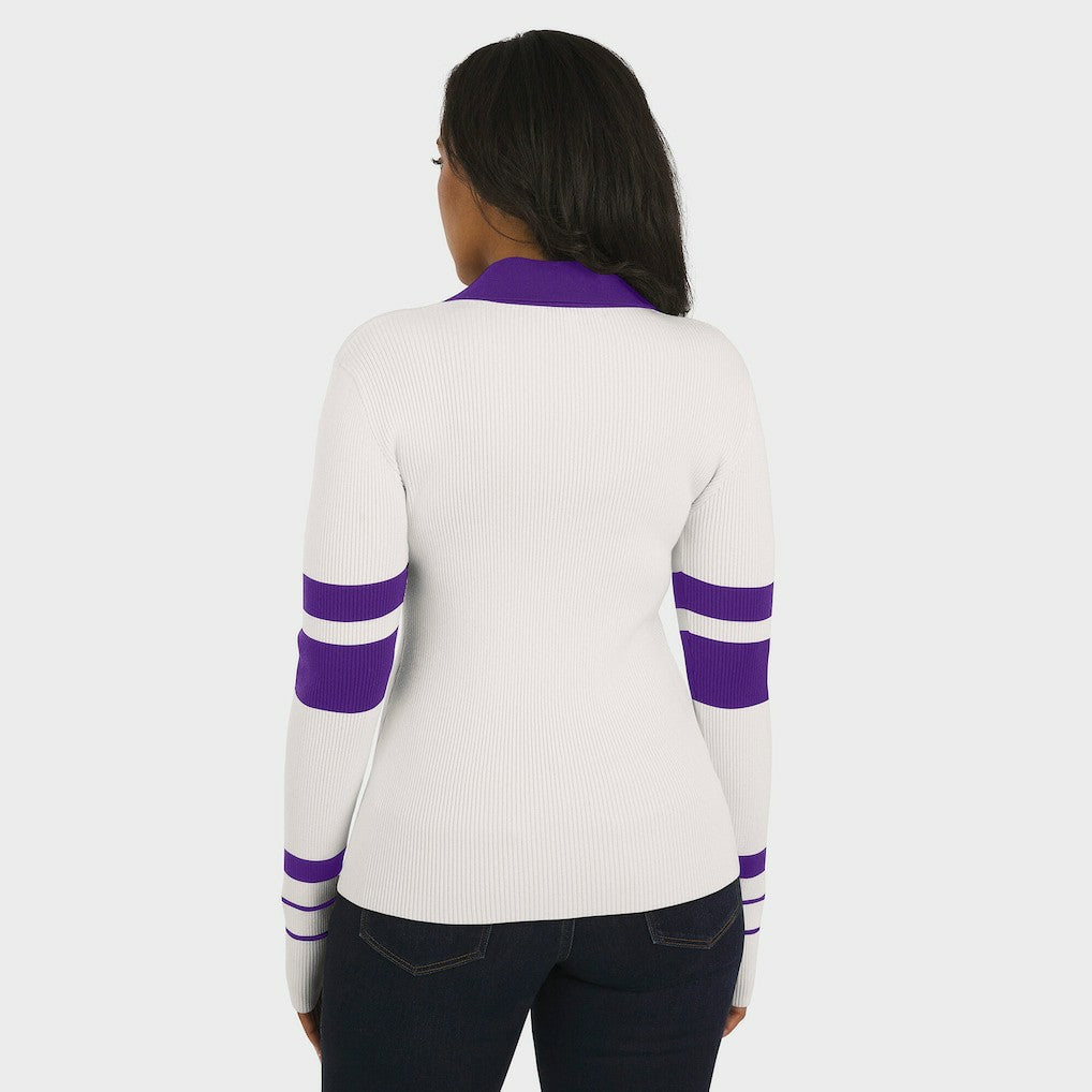 Minnesota Vikings WEAR by Erin Andrews Women's Ribbed Henley Polo Sweater - White cheap