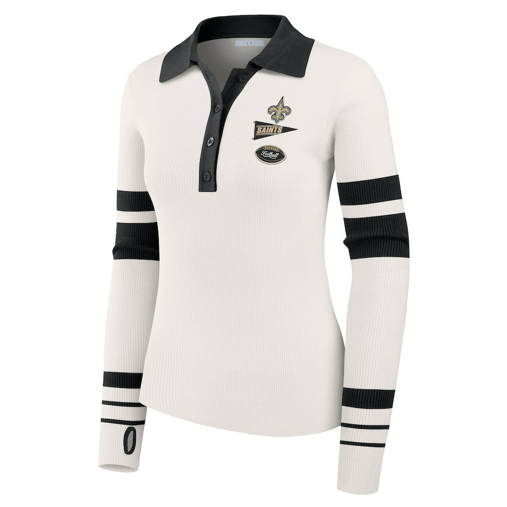 New Orleans Saints WEAR by Erin Andrews Women's Ribbed Henley Polo Sweater - White outlet