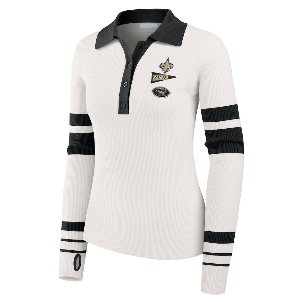 New Orleans Saints WEAR by Erin Andrews Women's Ribbed Henley Polo Sweater - White outlet