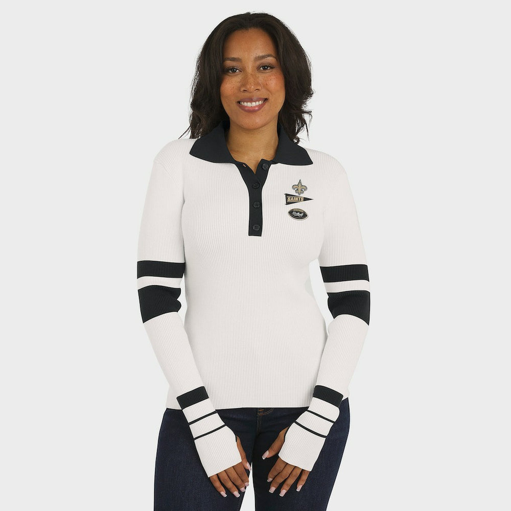 New Orleans Saints WEAR by Erin Andrews Women's Ribbed Henley Polo Sweater - White outlet