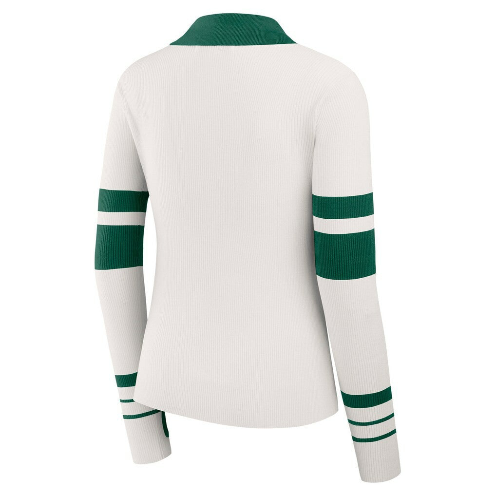 New York Jets WEAR by Erin Andrews Women's Ribbed Henley Polo Sweater - White on sale