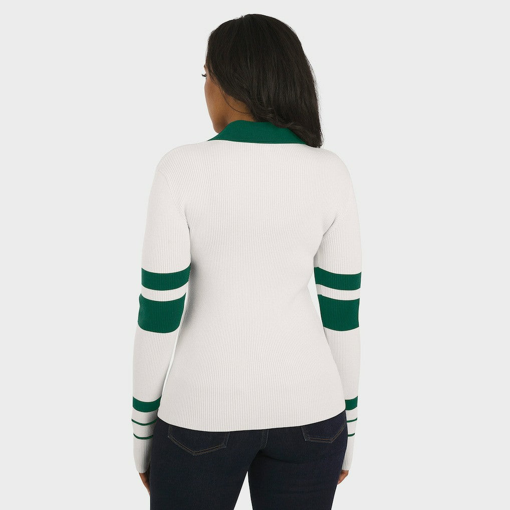 New York Jets WEAR by Erin Andrews Women's Ribbed Henley Polo Sweater - White on sale