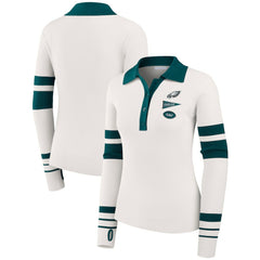 Philadelphia Eagles WEAR by Erin Andrews Women's Ribbed Henley Polo Sweater - White for sale
