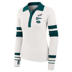 Philadelphia Eagles WEAR by Erin Andrews Women's Ribbed Henley Polo Sweater - White for sale