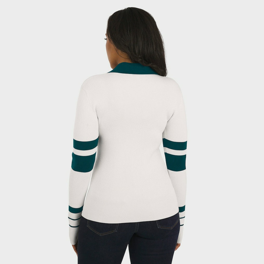 Philadelphia Eagles WEAR by Erin Andrews Women's Ribbed Henley Polo Sweater - White for sale