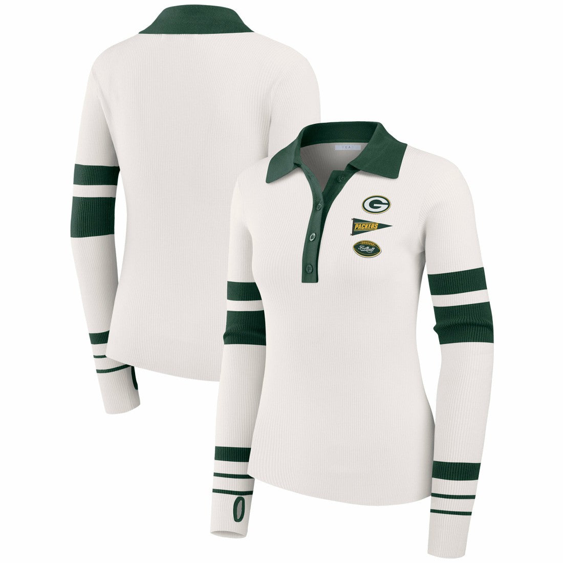 Green Bay Packers WEAR by Erin Andrews Women's Ribbed Henley Polo Sweater - White outlet