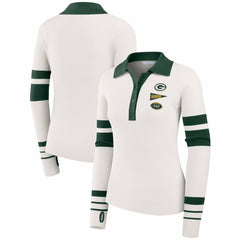 Green Bay Packers WEAR by Erin Andrews Women's Ribbed Henley Polo Sweater - White outlet