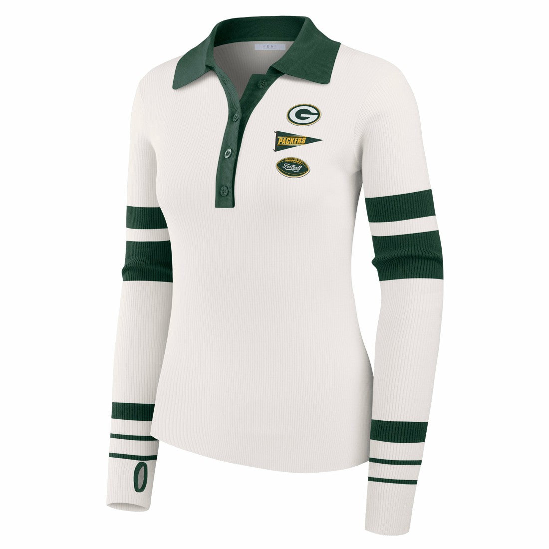 Green Bay Packers WEAR by Erin Andrews Women's Ribbed Henley Polo Sweater - White outlet