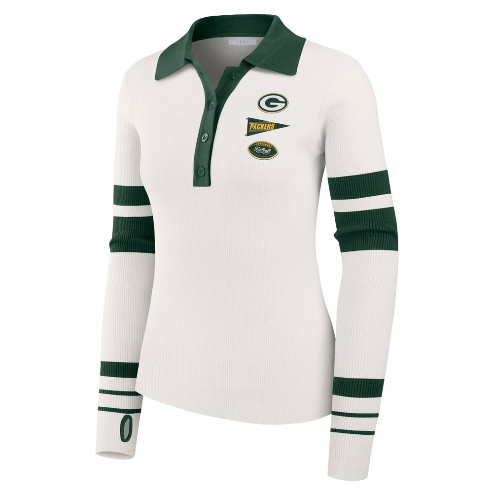 Green Bay Packers WEAR by Erin Andrews Women's Ribbed Henley Polo Sweater - White outlet