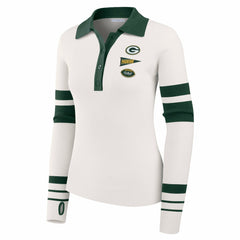 Green Bay Packers WEAR by Erin Andrews Women's Ribbed Henley Polo Sweater - White outlet