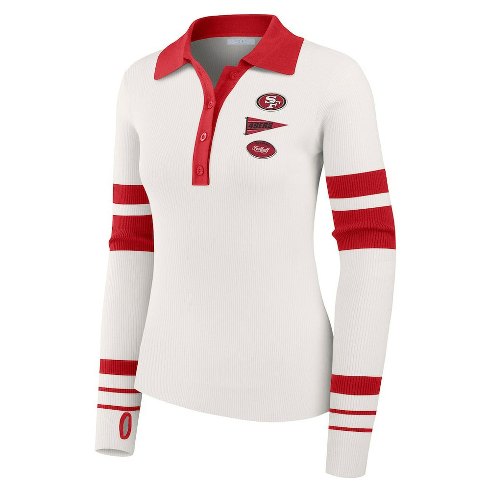 San Francisco 49ers WEAR by Erin Andrews Women's Ribbed Henley Polo Sweater - White online