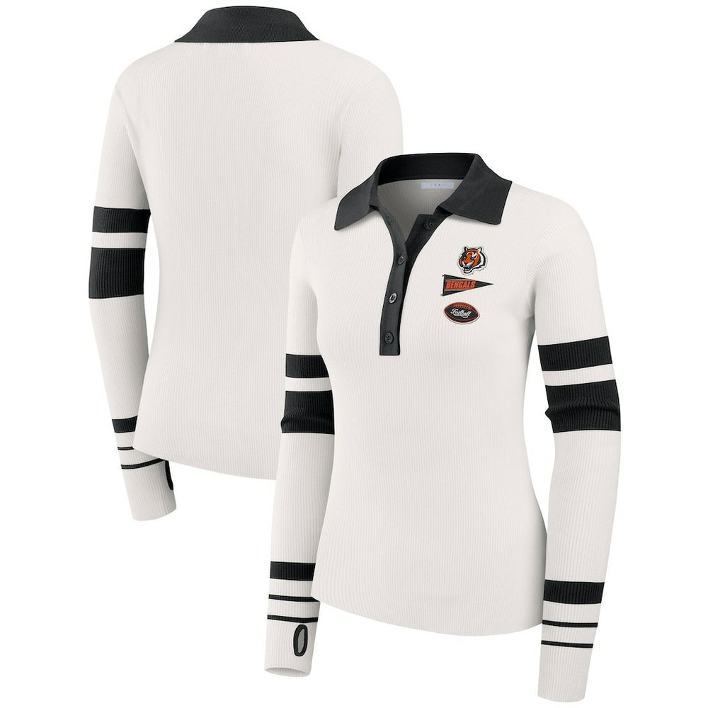 Cincinnati Bengals WEAR by Erin Andrews Women's Ribbed Henley Polo Sweater - White sale